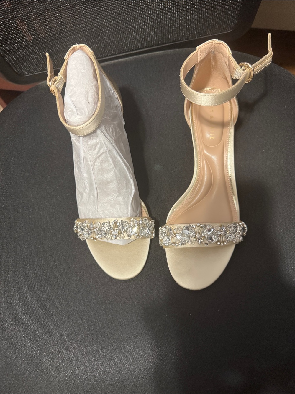 Kelly & Katie Gold Crystal-Embellished Ankle-Strap Sandals